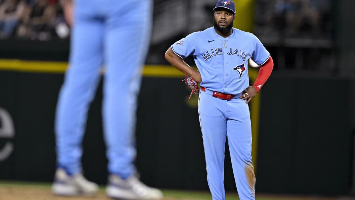 Toronto Blue Jays first baseman Vladimir Guerrero Jr. (27) looks on during the eighth inning against the Texas Rangers at Globe Life Field.