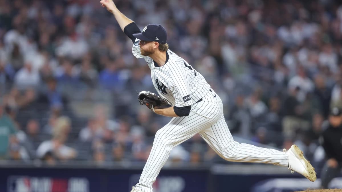 New York Yankees pitcher Paul Blackburn (58) pitches against the Boston Red Sox during the seventh inning during game one of the Wildcard round for the 2026 MLB Playoffs at Yankee Stadium