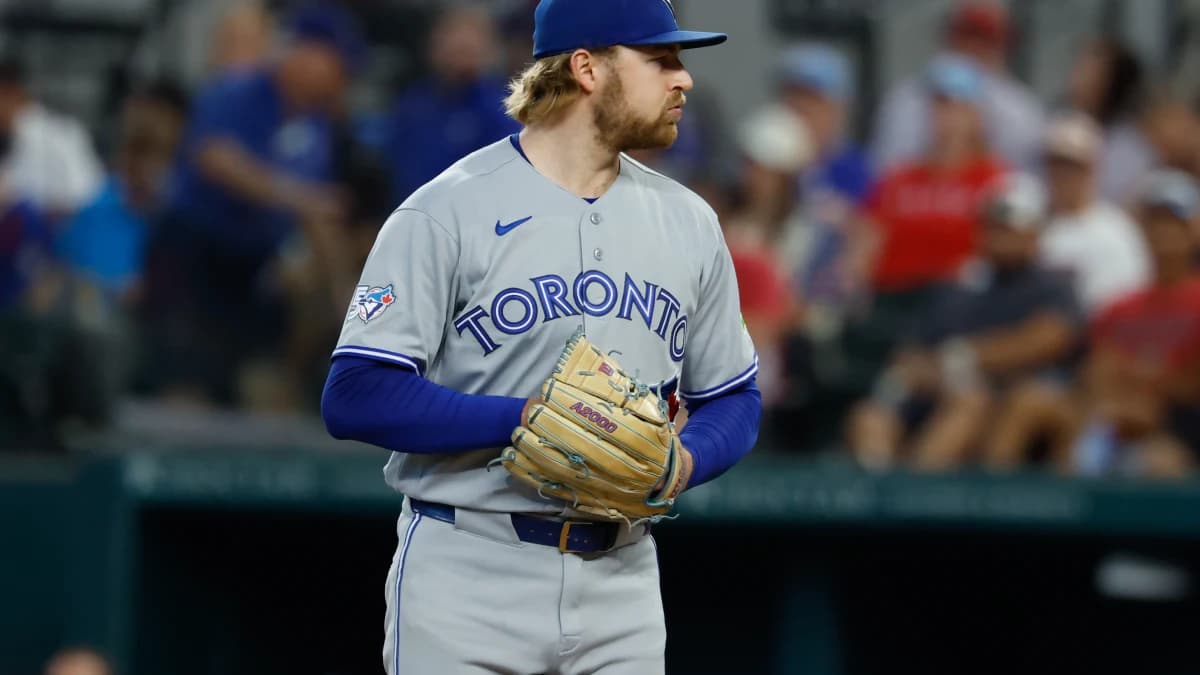 Toronto Blue Jays starting pitcher Spencer Miles (62) throws during the first inning against the Texas Rangers at Globe Life Field.