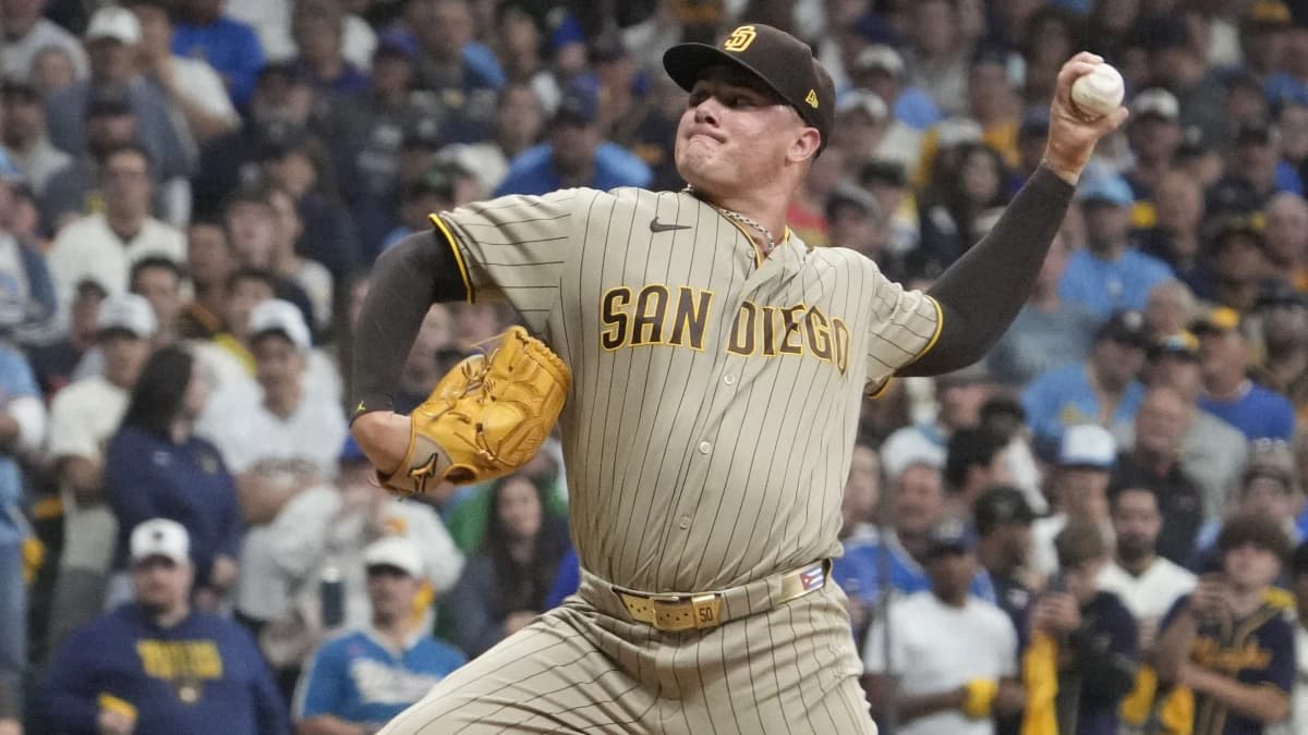San Diego Padres pitcher Adrian Morejon (50) pitches against the Milwaukee Brewers during the seventh inning at American Family Field.