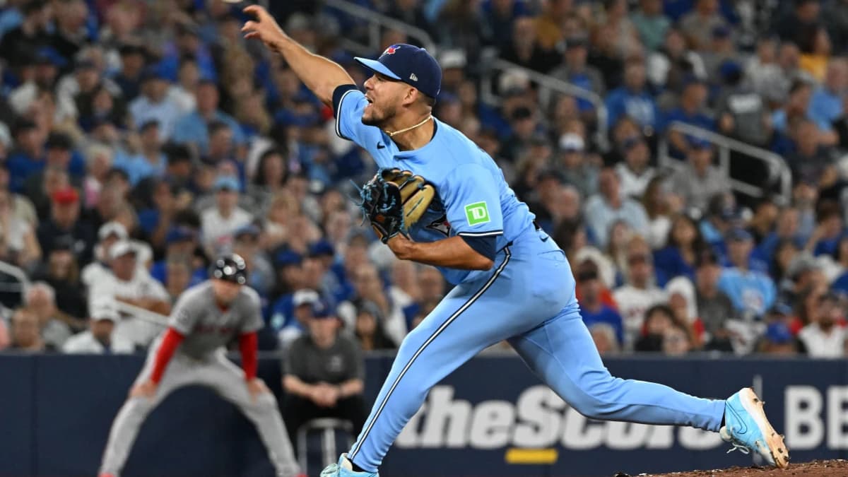 Toronto Blue Jays relief pitcher Jose Berrios (17) delivers a pitch against the Boston Red Sox in the seventh inning at Rogers Centre.