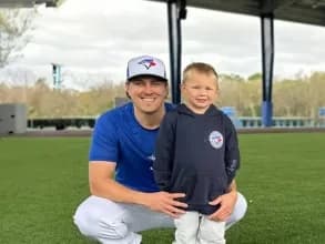 Erik Swanson and son Tobi at Spring Training