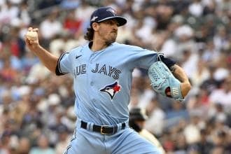 Kevin Gausman pitching for the Blue Jays