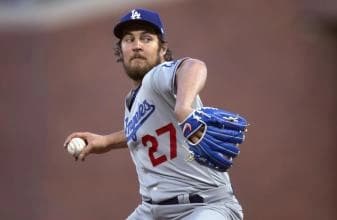 Trevor Bauer pitching for the Dodgers
