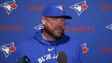 Blue Jays Manager John Schneider talking to Toronto Media