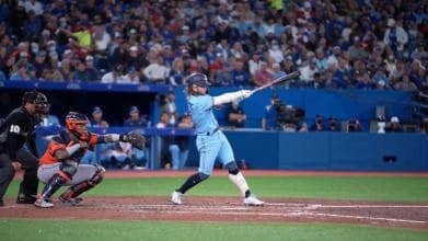 Bo Bichette crushing a home run versus the Baltimore Orioles