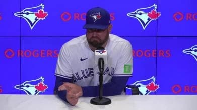 Toronto Blue Jays Manager John Schneider addressing the media.