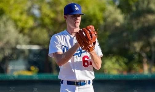 Braydon Fisher pitching in LA Dodgers spring training.