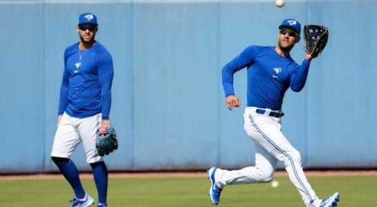 Kevin Kiermaier and Goerge Springer in Toronto blue Jays Spring Training.