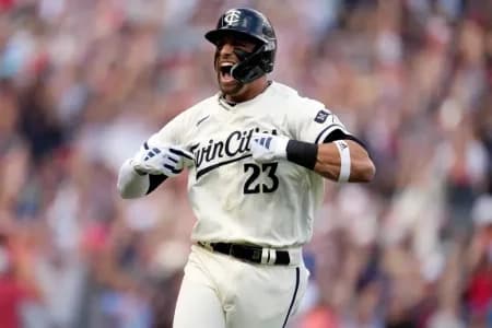 Minnesota Twins Royce Lewis celebrating a double.