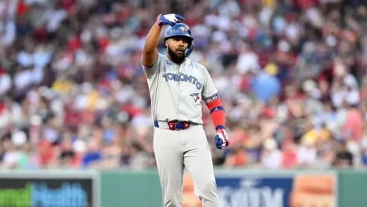 Guerrero celebrates hit #bluejays #mlb
