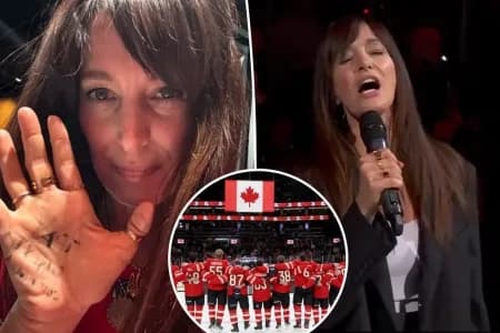 Chantal Kreviazuk decided to disrespect the Canadian anthem before the 4Nations final #bluejays #canada #nhl #mlb