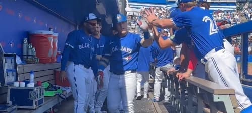 Daulton Varsho hits a homerun in his first at bat back with the Blue Jays #bluejays #mlb