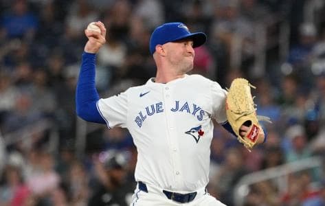 Toronto Blue Jays relief pitcher Trent Richards (33) delivers a pitch against the Chicago White Sox in the eighth inning at Rogers Centre.