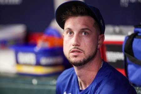 Chicago Cubs right fielder Kyle Tucker (30) in the dugout against the Atlanta Braves in the eighth inning at Truist Park.