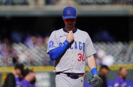 Chicago Cubs right fielder Kyle Tucker (30) following the loss to the Colorado Rockies at Coors Field.