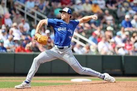 Toronto Blue Jays pitcher Josh Walker (21) throws a pitch during the fourth inning against the Atlanta Braves at CoolToday Park.