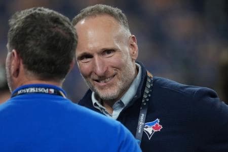 Toronto Blue Jays president Mark Shapiro looks on before game two of the 2025 MLB World Series against the Los Angeles Dodgers at Rogers Centre.