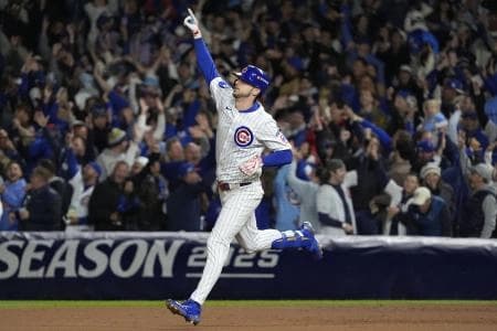 Chicago Cubs right fielder Kyle Tucker (30) reacts after hitting a home run against the Milwaukee Brewers during the seventh inning for game four of the NLDS round for the 2025 MLB playoffs at Wrigley Field.
