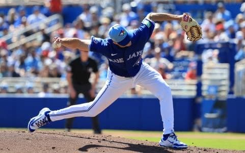 Toronto Blue Jays pitcher Tyler Rogers (71) throws a pitch against the Philadelphia Phillies during the second inning at TD Ballpark.
