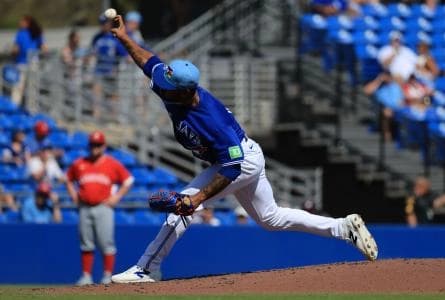 Toronto Blue Jays pitcher Angel Bastardo (99) throws a pitch during the third inning against Team Canada at TD Ballpark.