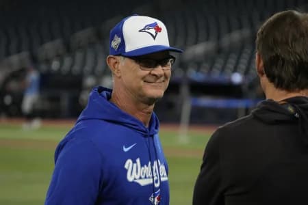 Toronto Blue Jays bench coach Don Mattingly during batting pratice on during media day before game one of the World Series at Rogers Centre.