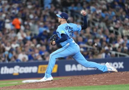 Toronto Blue Jays relief pitcher Jeff Hoffman (23) throws a pitch against the Boston Red Sox during the seventh inning at Rogers Centre.