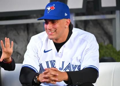 Brandon Barriera reacts after he was selected by the Toronto Blue Jays as the 23th player in the MLB draft at XBox Plaza at LA Live.