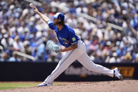 Toronto Blue Jays starting pitcher Kevin Gausman (34) pitches to the Miami Marlins during the fourth inning at Rogers Centre.