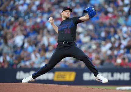 Toronto Blue Jays starting pitcher Trey Yesavage (39) throws a pitch against the New York Yankees during the first inning at Rogers Centre.