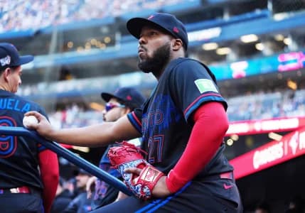 Toronto Blue Jays first baseman Vladimir Guerrero Jr. (27) waits to take to the field before a game against the New York Yankees at Rogers Centre.