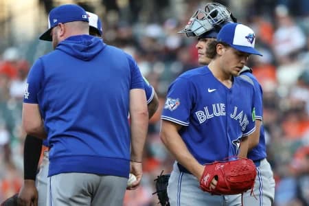 Toronto Blue Jays pitcher Adam Macko (64) walks off of the field during the second inning against the Baltimore Orioles at Oriole Park at Camden Yards.