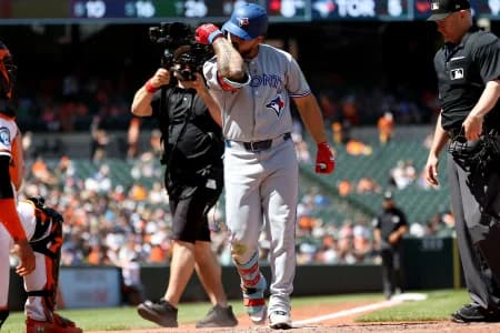 Toronto Blue Jays left fielder Yohendrick Pinango (24) celebrates after hitting a home run during the eighth inning against the Baltimore Orioles at Oriole Park at Camden Yards