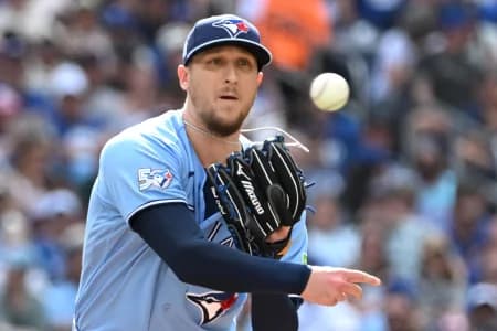 Toronto Blue Jays relief pitcher Jeff Hoffman (23) throws to first base in an attempt to pick off a Baltimore Orioles baserunner in the sixth inning at Rogers Centre.