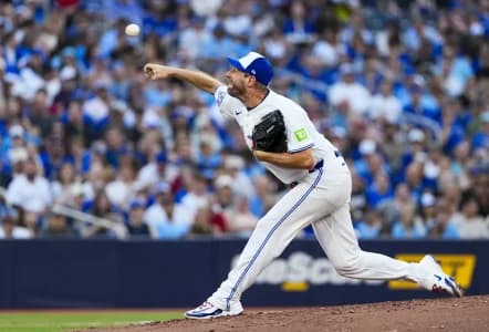 Toronto Blue Jays pitcher Max Scherzer (31) pitches against the Philadelphia Phillies during the third inning at Rogers Centre.