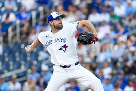 Toronto Blue Jays pitcher Max Scherzer (31) pitches against the Philadelphia Phillies during the first inning at Rogers Centre.