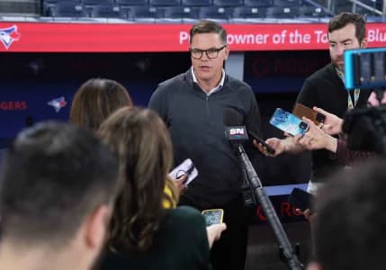 Toronto Blue Jays general manager Ross Atkins addresses the media before a game against the Tampa Bay Rays at Rogers Centre