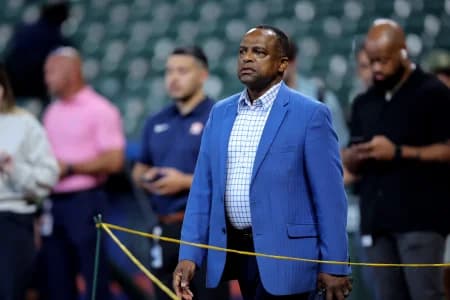 Houston Astros general manager Dana Brown prior to the game against the Seattle Mariners at Daikin Park.