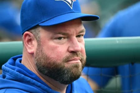 Toronto Blue Jays manager John Schneider (14) before game against the Philadelphia Phillies at Citizens Bank Park.