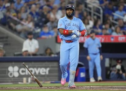 Toronto Blue Jays first baseman Vladimir Guerrero Jr. (27) walks in the third inning against the Kansas City Royals at Rogers Centre