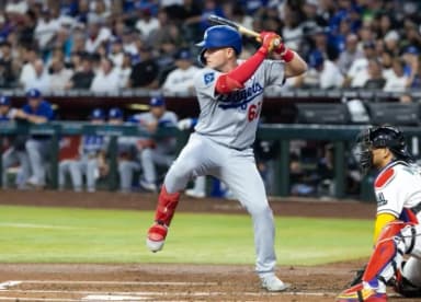 Los Angeles Dodgers outfielder Ryan Ward against the Arizona Diamondbacks at Chase Field.