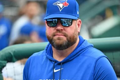 Toronto Blue Jays manager John Schneider (14) before game against the Philadelphia Phillies at Citizens Bank Park