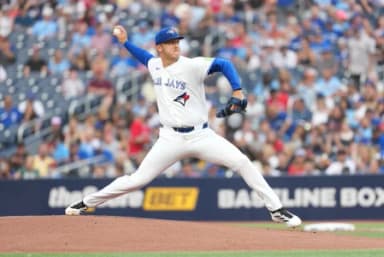 Toronto Blue Jays starting pitcher Jameson Taillon (56) throws a pitch during the first inning against the Boston Red Sox at Rogers Centre.
