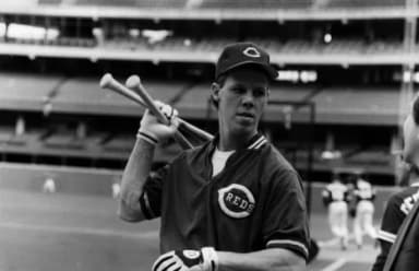 OCTOBER 16, 1990: Todd Benzinger during batting practice at Riverfront Stadium before game one of the World Series in Cincinnati. 1990 Cincy Reds 20