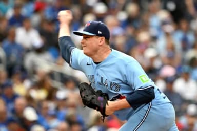 Toronto Blue Jays relief pitcher Louis Varland (77) delivers a pitch against the Detroit Tigers in the ninth inning at Rogers Centre.