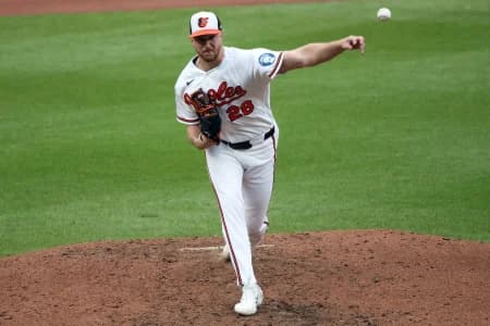Baltimore Orioles pitcher Trevor Rogers (28) throws during the seventh inning against the Milwaukee Brewers at Oriole Park at Camden Yards.