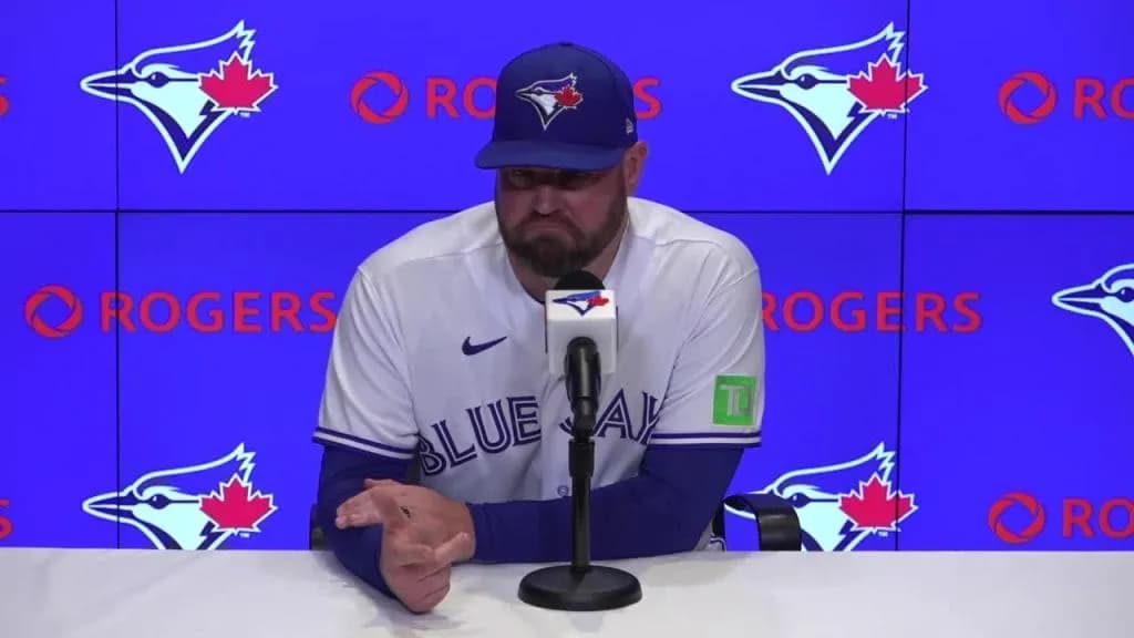 Toronto Blue Jays Manager John Schneider addressing the media.