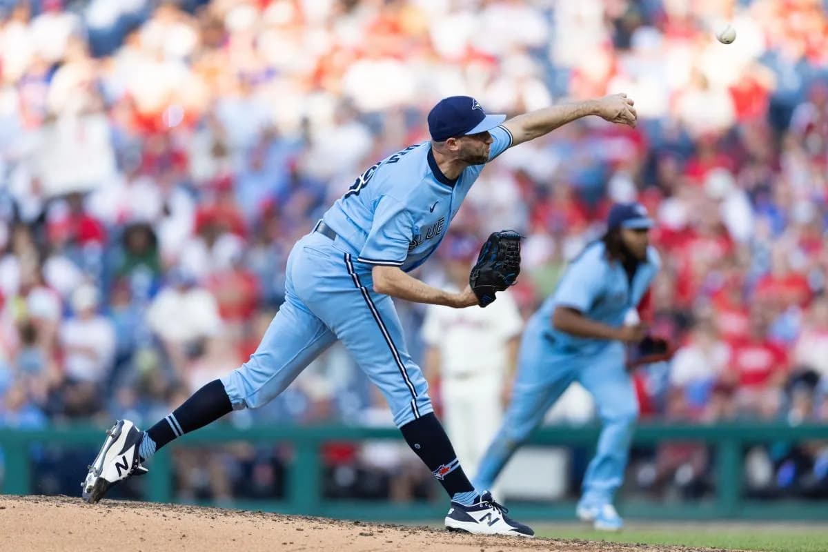 Toronto Blue Jays relief pitcher Tim Mayza (58) throws a pitch during the tenth inning against the Philadelphia Phillies at Citizens Bank Park.