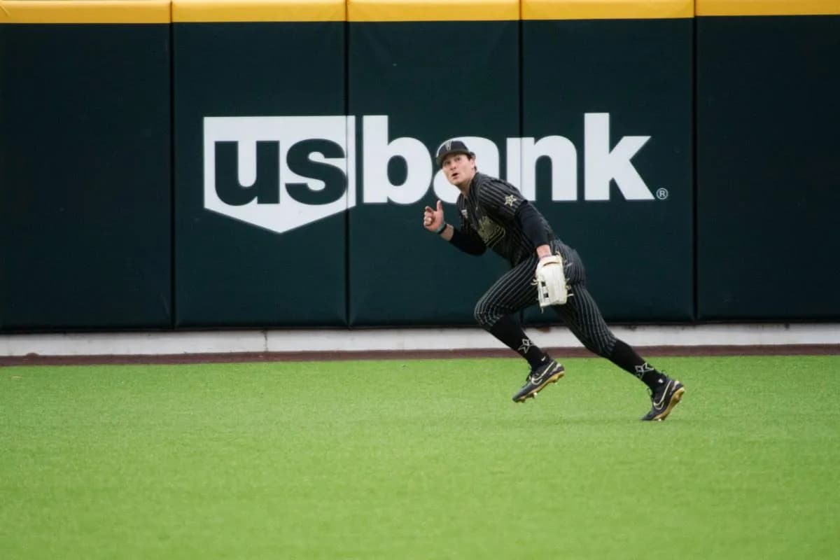Vanderbilt s RJ Schreck chases after the ball during the baseball game between Vanderbilt and UCLA at Hawkins Field in Nashville , Tenn., Friday, Feb. 24, 2023. Vanderbilt Vs Ucla003