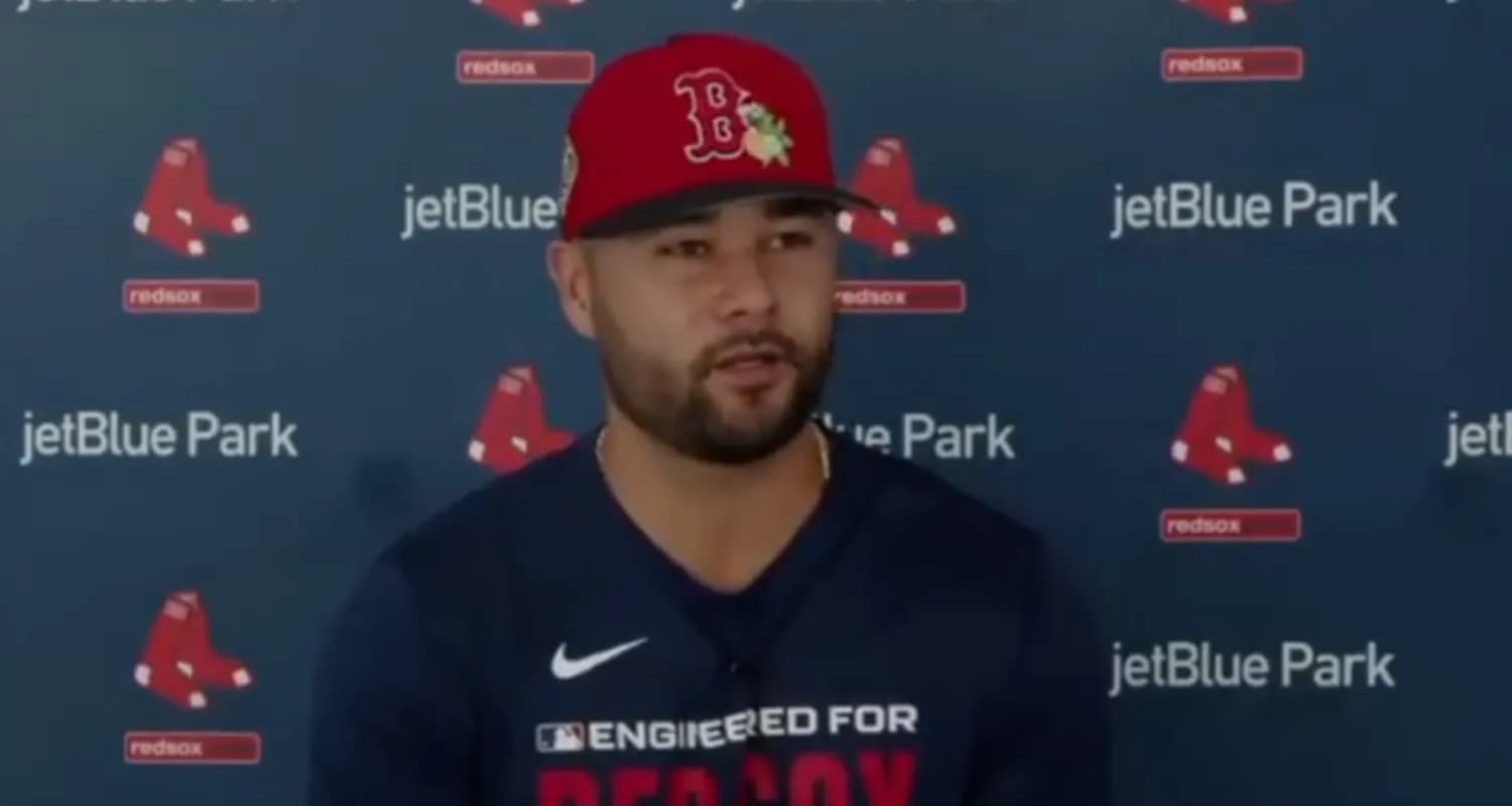 Isiah Kiner-Falefa speaks to the media at the Red Sox Spring Training facilities